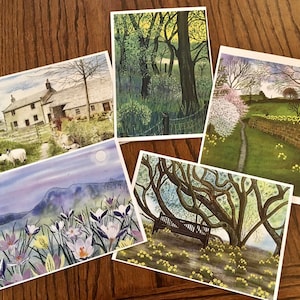 Set di carte artistiche primaverili 1: 5 carte primaverili in offerta speciale, paesaggi primaverili, fiori primaverili dai dipinti di Liz e Dave Marsh