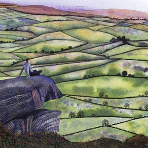 Wenskaart: "Hoge hoop" - inspirerende kaart, afstuderen, meditatie, vrede, landschap, van een origineel schilderij van Liz Clarke