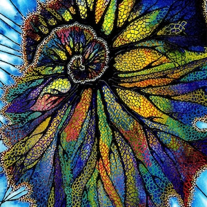 Tarjeta de felicitación: "Helix" - tarjeta de hoja, pintura de follaje, begonia de caracol, espiral, hoja vibrante, de una pintura original de Liz Clarke