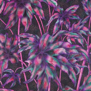 Greetings card: &quot;Carnival&quot; -  leaf card, foliage art, begonia leaves, pink turquoise purple, from a painting by Liz Clarke