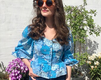 Retro Floral Ballon Sleeve Blouse