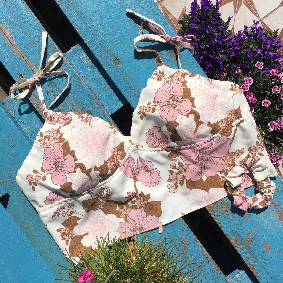 Upcycled Vintage Floral Rose Cropped Top