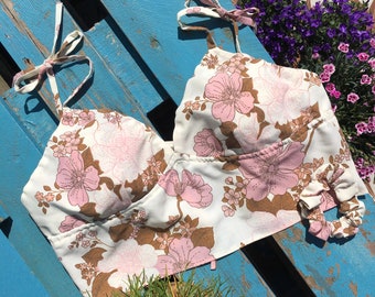 Pink Floral Up-cycled Crop Top