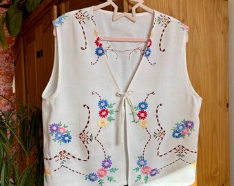 Embroidered Waistcoat Blouse. Size 14
