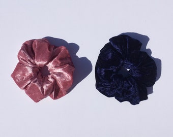 Velvet Scrunchies. Two Pack. Blush Pink. Navy Blue.