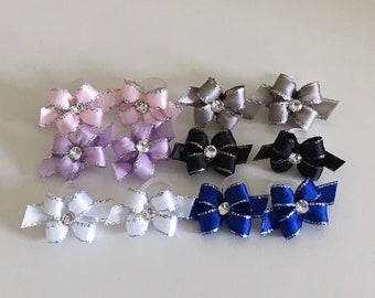 Small dog bows, Tiny Teacup Dog Hair Bows, Puppy hair bows, Silver edge, Maltese hair Bows, Yorkie hair Bows, Shih tzu hair bows, poodle