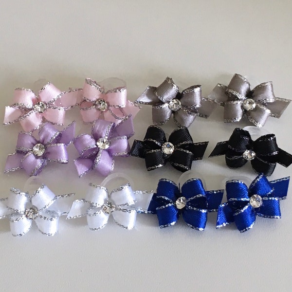 Small dog bows, Tiny Teacup Dog Hair Bows, Puppy hair bows, Silver edge, Maltese hair Bows, Yorkie hair Bows, Shih tzu hair bows, poodle