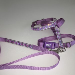Lavender Crystal dog collar, harness, leash