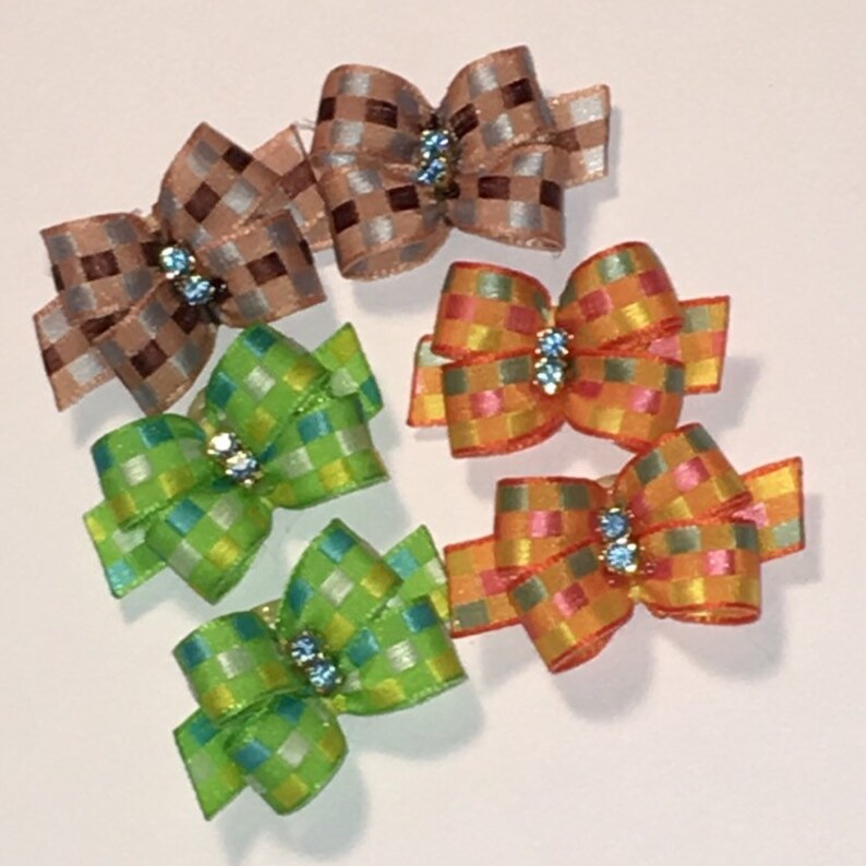 Small Dog Hair Bow Checked Hair Bows Dog Hair Bows Maltese Etsy