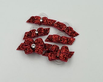 Red glitter bows, Small dog bows, Shih tzu hair, yorkie hair bow, maltese hair bow, dog hair bow, hair bows for dog