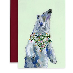 Polar Bear Holiday Card, Season&#39;s Greetings, Animal Stationary, Winter Solstice, Candiana, Bear Lover, Christmas Party Animals, Holiday Bear