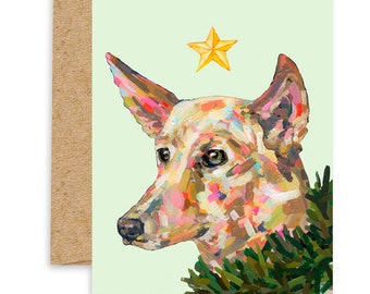 Radiant Beams Holiday Card, Season's Greetings, Animal Stationary, Silent Night Christmas Card, Christmas Animal, Holiday Animal, Dog Card