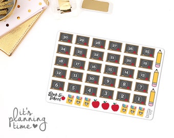 Back To School Countdown Chalkboard Planner Stickers