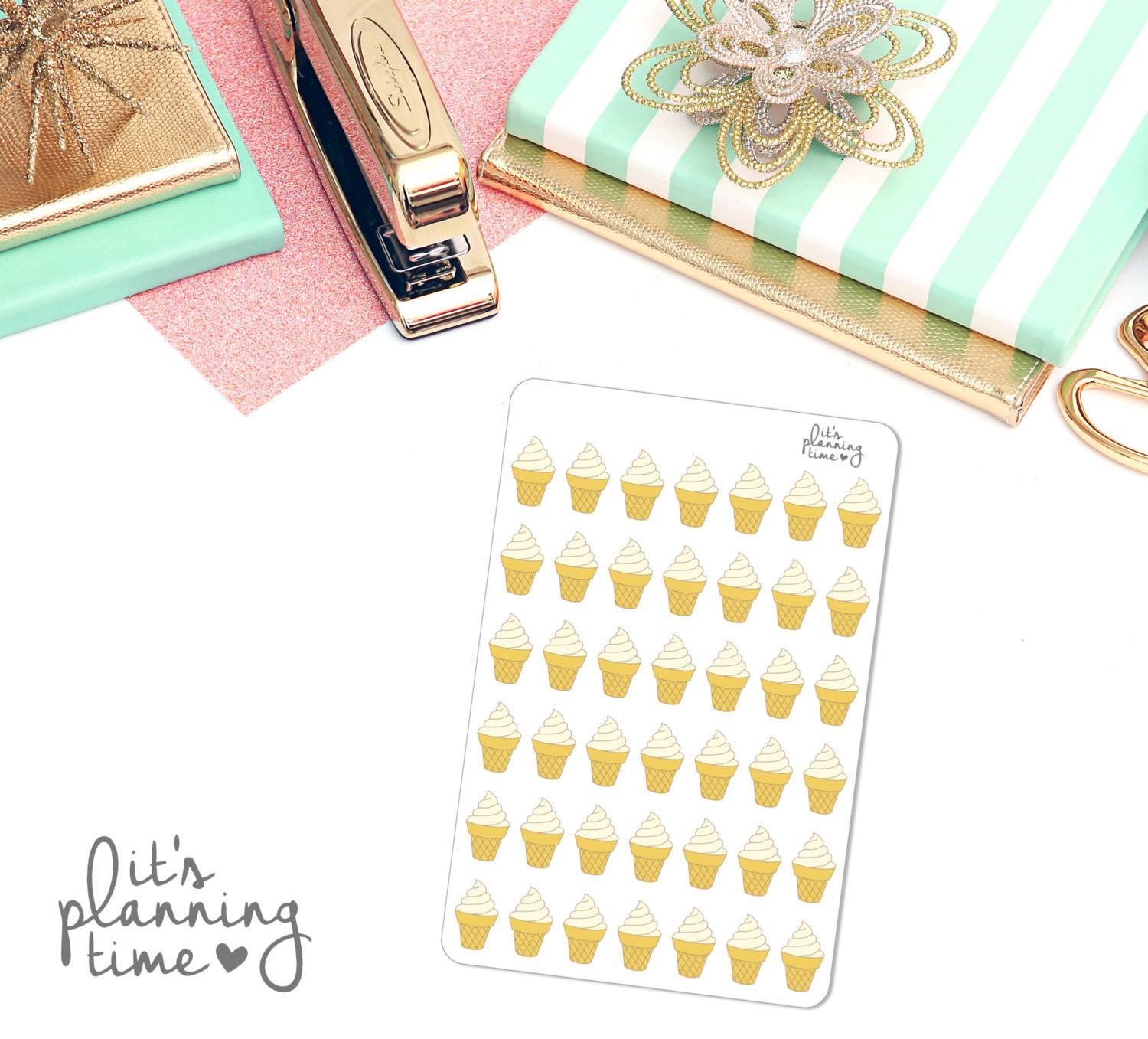 Vanilla Ice Cream Cone Planner Stickers- 42 count