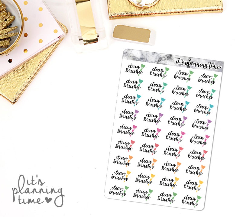 Clean Makeup Brushes Marble Planner Sticker Sheet image 1