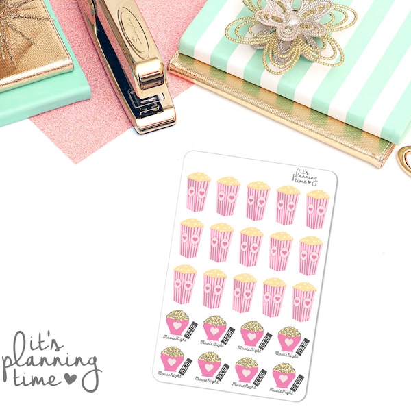 Movie Time and Popcorn Planner Stickers- 23 count
