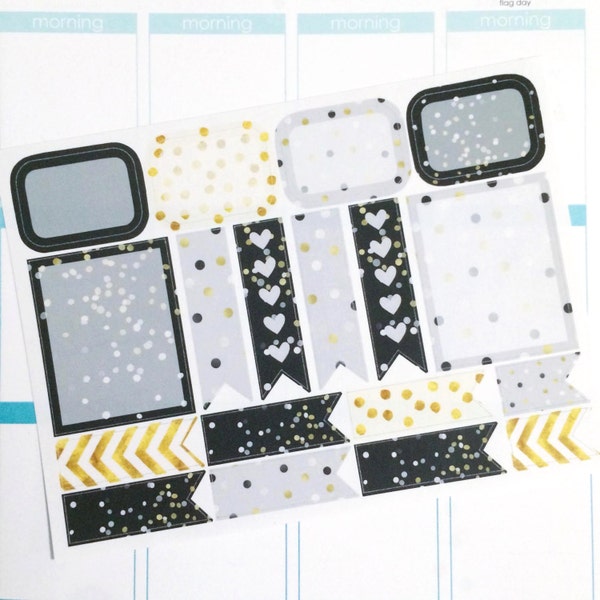Black and Gold Assorted Pack Planner Stickers- 18 count