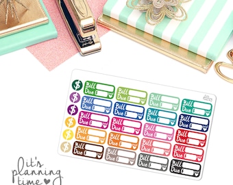 Bill Due and Money Sign Icon Planner Stickers- Colorful