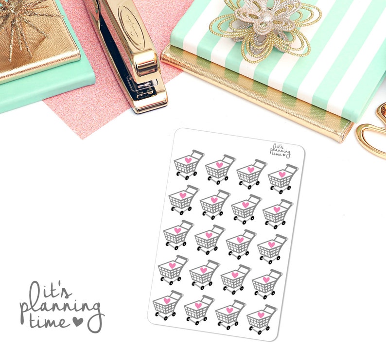 Grocery Shopping Cart Planner Stickers- 20 count 