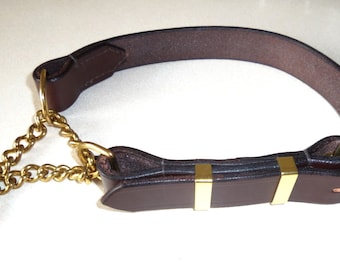 Fully Opening 1" wide MADE TO MEASURE Brass + Leather Half Check Dog Collar