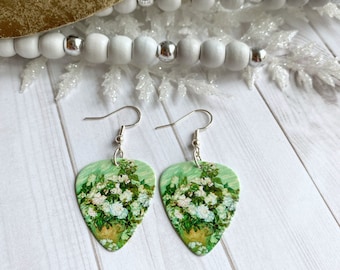 Vincent Van Gogh Still Life: Vase with Pink Roses Sterling Silver 925 Guitar Pick Earrings