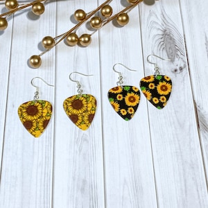 Sunflowers| Sunflower Jewelry | Sunflower Earrings, Sterling Silver .925 Guitar Pick Earrings