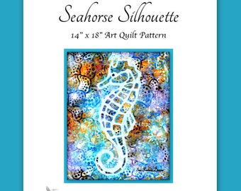 INSTANT PATTERN: Seahorse Silhouette Art Quilt Pattern DOWNLOAD, Sea, Ocean, Collage, Underwater, Wall Art, Decor