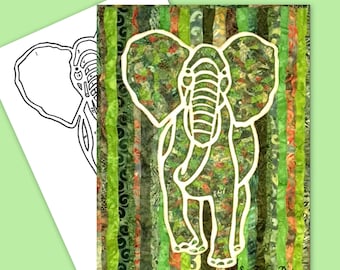 Elephant Silhouette Collage Art Quilt TEMPLATE ONLY Instant Download