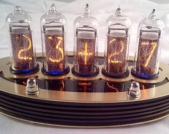 5-tube IN14 Nixie clock kit with Brass and Paxolin case
