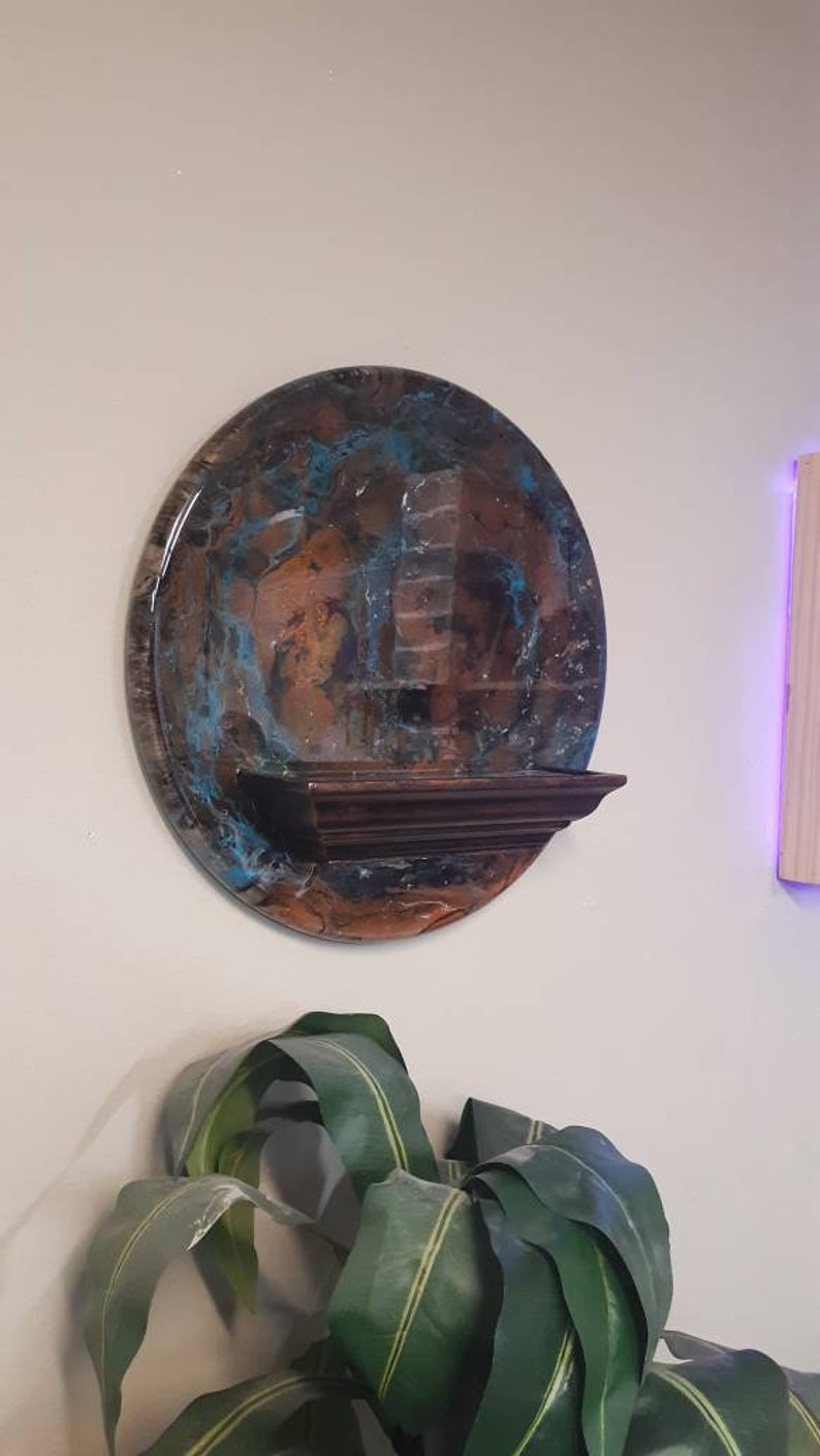 Epoxy Resin Wall Plaque With Wood Shelf. Turquoise and Etsy