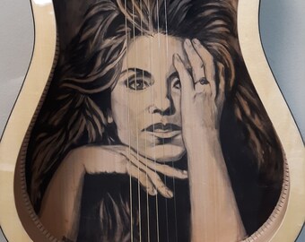 Shania Twain. Hand painted portrait inside an acoustic guitar body