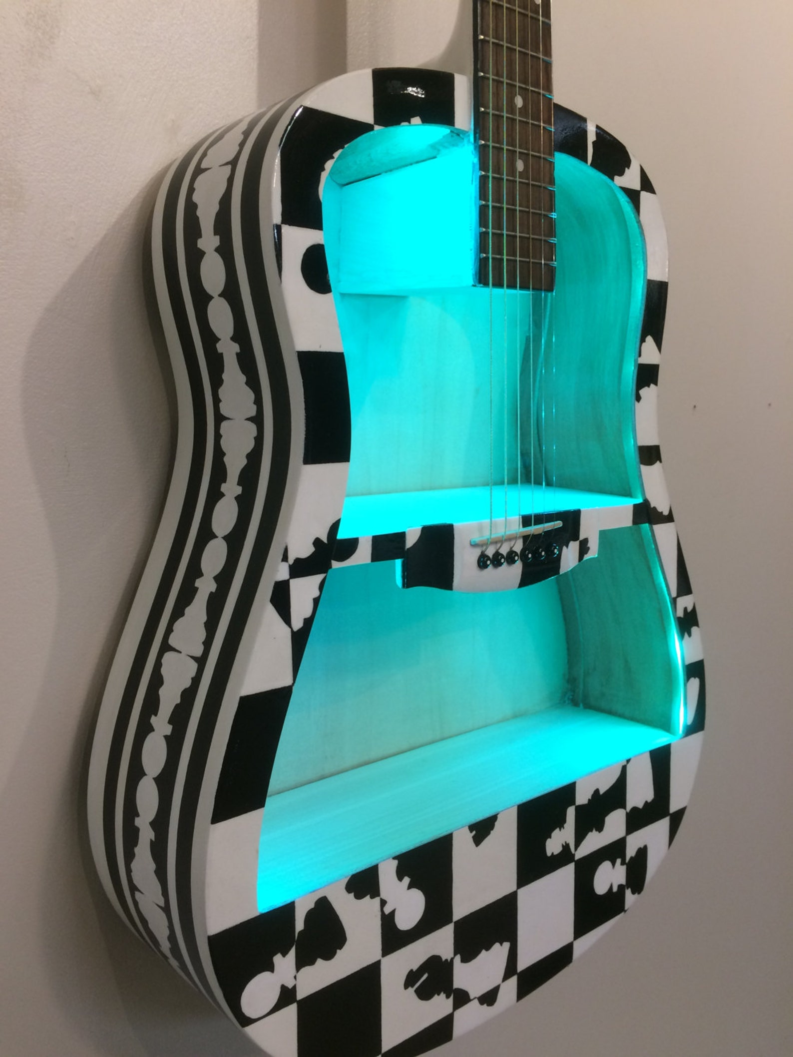 Guitar Shelf 64. Recycled Hand Painted Acoustic Guitar With Custom