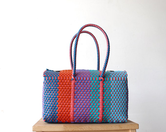 Colorful Woven Mexican Basket Handwoven Mexican Bag Picnic Etsy