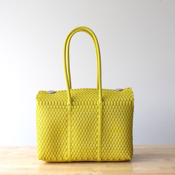 Yellow Handmade Handbag by MexiMexi | Mexican Woven Plastic Bag