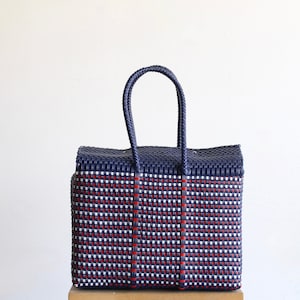 Navy Blue, White & Red Handwoven Mexican Handbag by MexiMexi