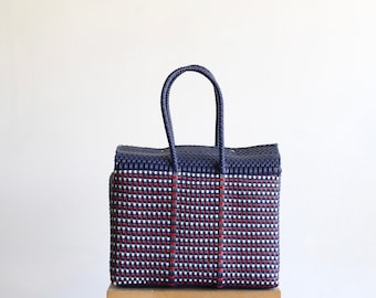Navy Blue, White & Red Handwoven Mexican Handbag by MexiMexi