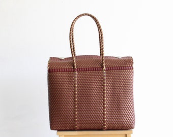 Burgundy and Gold Mexican Basket by MexiMexi