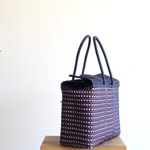 Navy Blue, White & Red Handwoven Mexican Handbag by MexiMexi