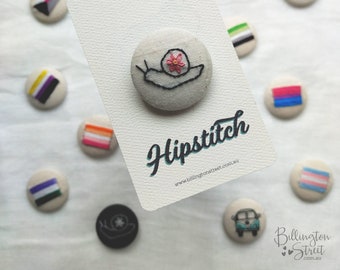 Flower Snail | Hand Embroidered Badge | Unique | Handmade | Badge | Brooch | Pin | Hand Embroidered Pin | Michelle | Hipstitch