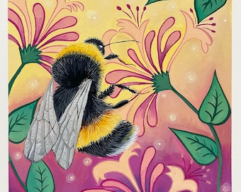 Art Print: Bee and Honeysuckle