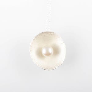 Sterling Silver and Pearl Dish Necklace