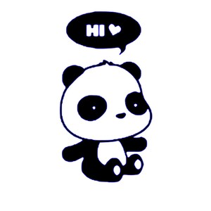 May include: A black and white cartoon panda bear with a speech bubble above its head that says "HI &hearts;".