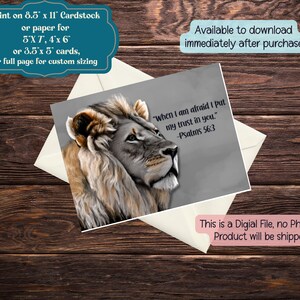 Psaumes 56:3 JW 2024 ans texte image de lion, carte de voeux, carte de correspondance imprimable carte pliable, toutes les occasions, cadeau pour un ami
