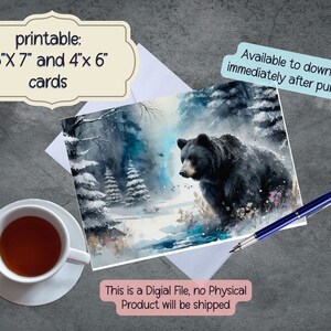 ours en hiver Carte de voeux imprimable, pour toutes les occasions, cartes de correspondance multi-tailles, merci, portez-vous bien, dans mes pensées,