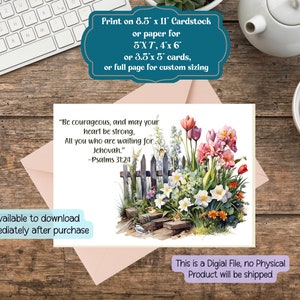 Carte NWT Psaumes 31:24, fleurs et oiseaux, salutations JW, imprimable et pliable, carte de correspondance bien pensée pour toutes les occasions, encouragez un ami