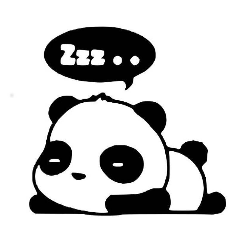 May include: Black and white cartoon illustration of a sleeping panda with a speech bubble above it that says "Zzz..."