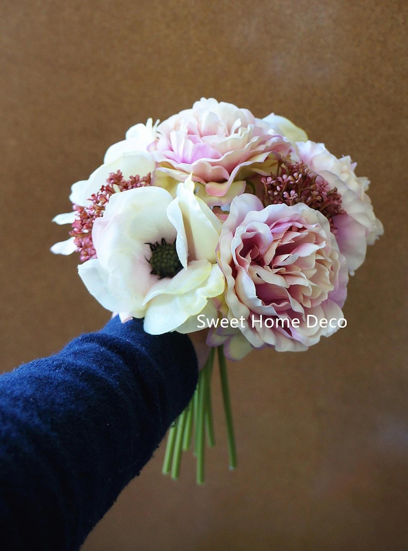JennysFlower Shop 10'' Blooming Peony and Anemone Silk Etsy