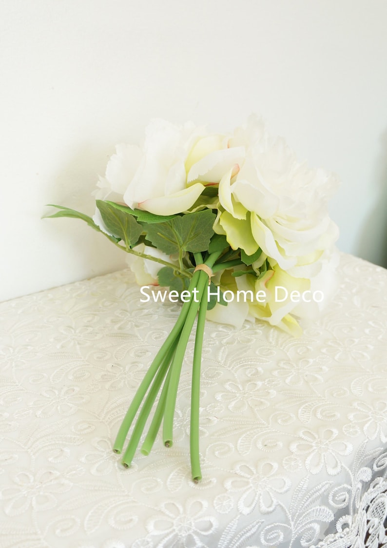 JennysFlowerShop 12/'/'T Silk Blooming Peony Rose Artificial Flower Wedding Bouquet Home Decor Flower Bunch no Pot Included White