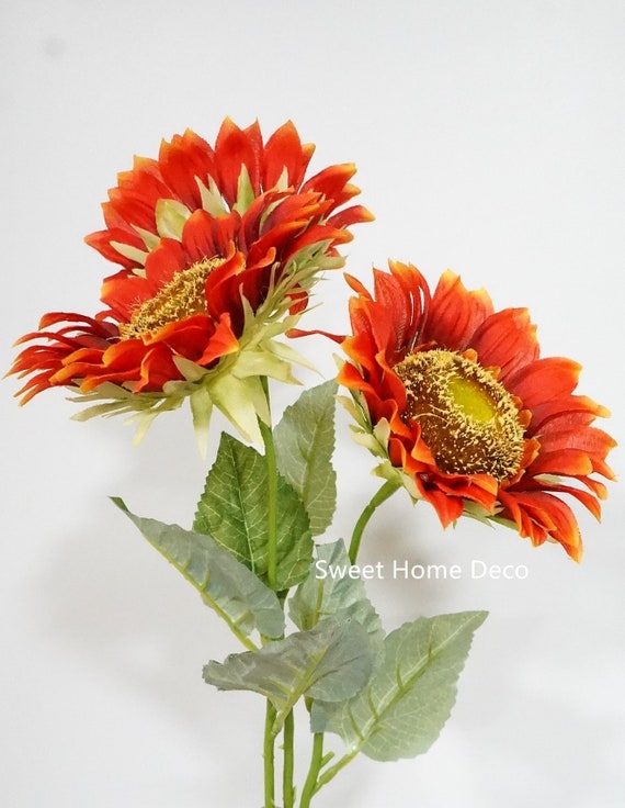 Sunflower Stem In Yellow or Orange Single Silk Tall /& Extra Large Head Long Stem