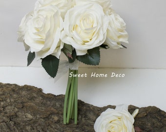 JennysFlowerShop 8''W Silk Rose Wedding Bouquet Bridal Bouquet Bridesmaid Bouquet Boutonniere Colorful Roses Ivory